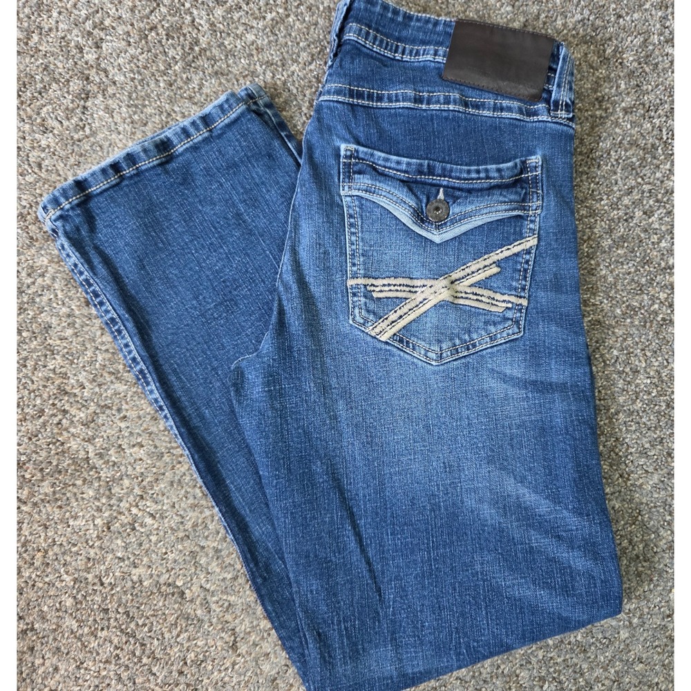 TK Axel Slim Boot Jeans Mens 32x32 Medium Wash Blue Denim Embroidered Pockets